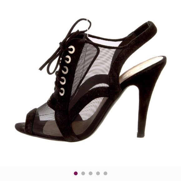 Black Mesh & suede Lace-Up Heels - Picture 1 of 11